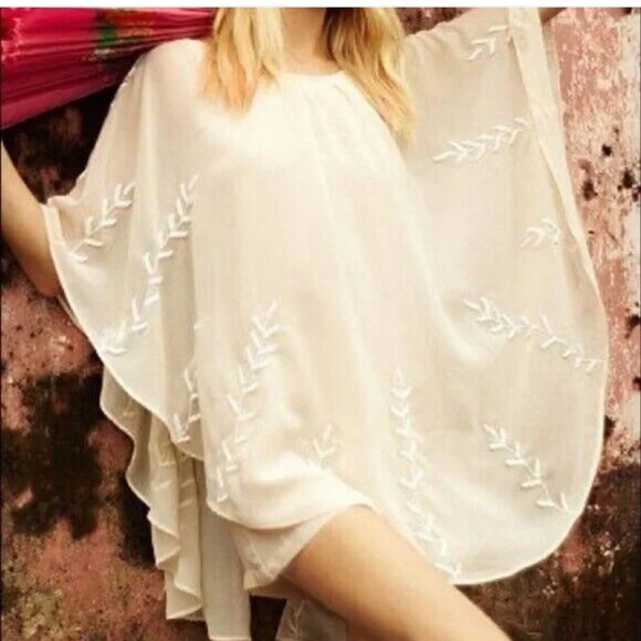 Free People Beaded Mini Cape Dress Tunic Boho Flowy Sheer Overlay Size XS - Picture 1 of 10